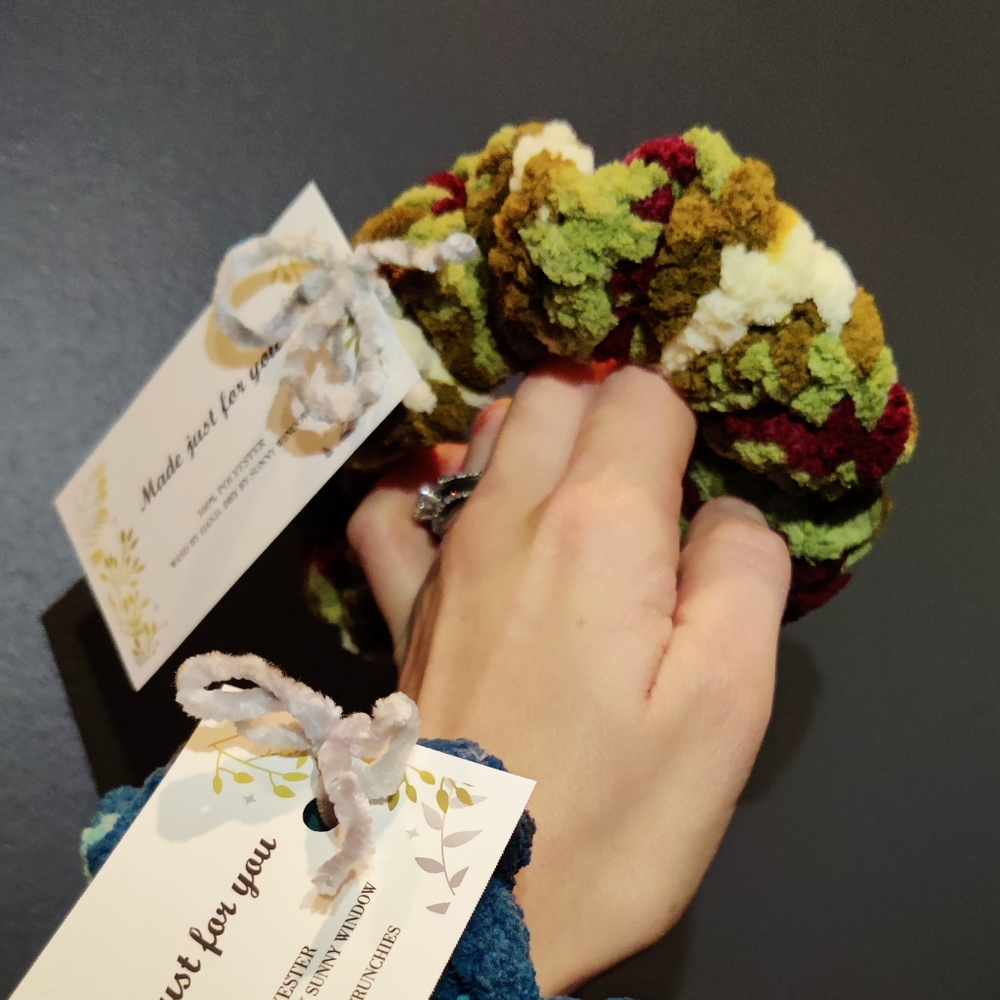 Fall Velvet Crochet Scrunchie - Picture 2 of 3